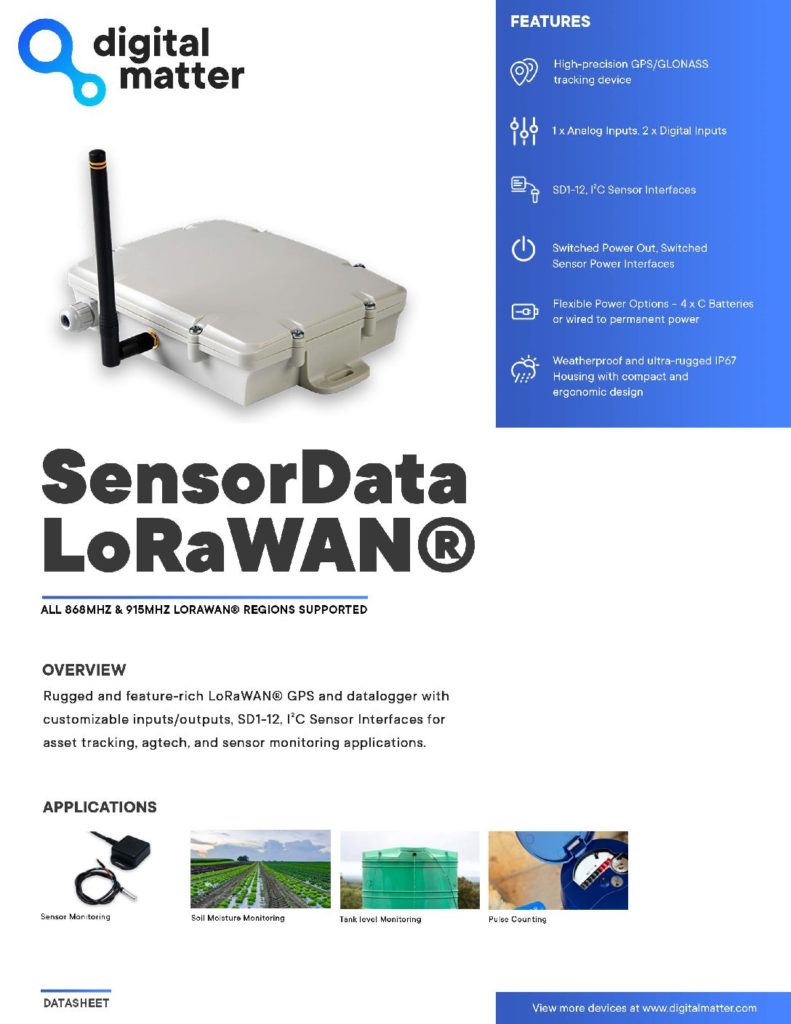 SensorData LoRaWAN Datasheet M2MOne NZ